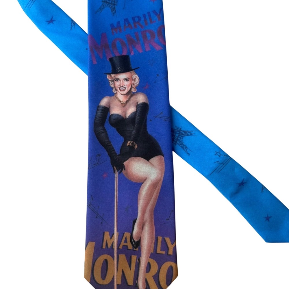 Vintage Ralph Marlin Marilyn Monroe Tie Mens OS Blue 1994 Pinup Graphic Novelty